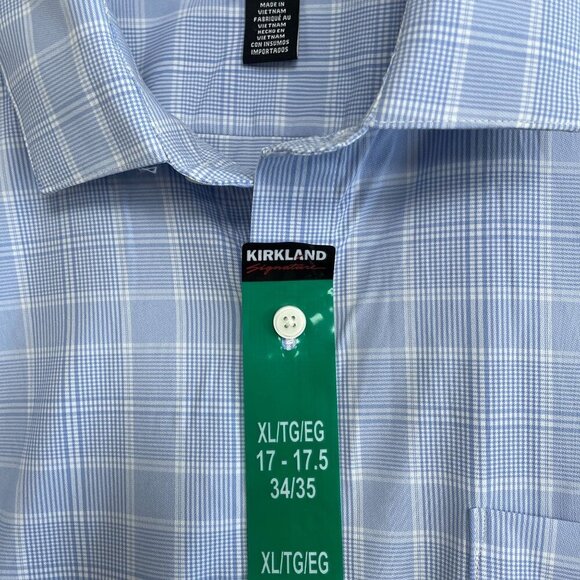 NEW Kirkland Signature Men's XL Blue Plaid Long Sleeve Dress Shirt - Picture 4 of 7